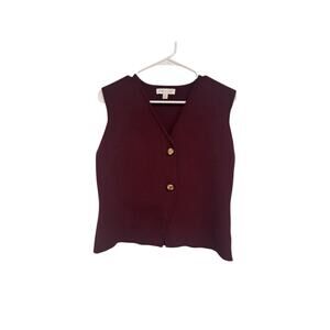 She + Sky Burgundy Sleeveless Knit Vest with Gold Buttons